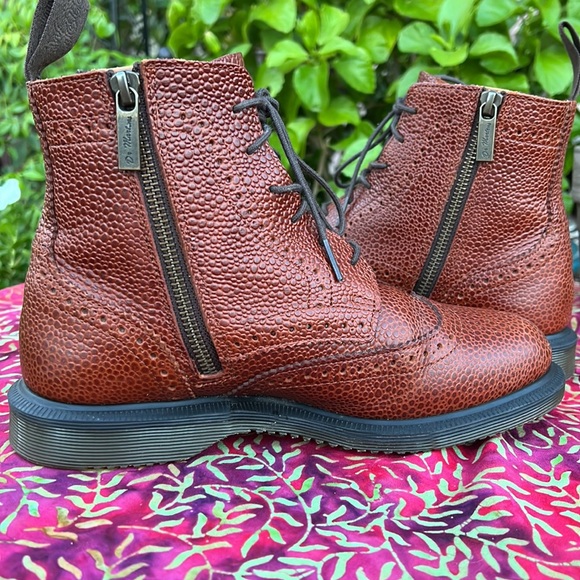 Dr. Martens Delphine Caramel Brown Brogue Detail Wingtip Ankle Boots - Picture 10 of 17